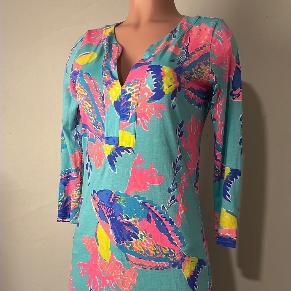 Lilly Pulitzer RIVA DRESS Shorely Blue Sandstorm FISH SEALIFE Sz S - Picture 7 of 15